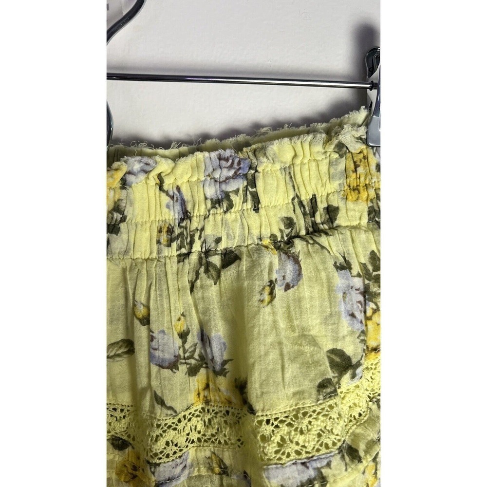 AERIE‎ FLORLA RUFFLE yellow shirt lace and floral Sz M - Picture 5 of 8